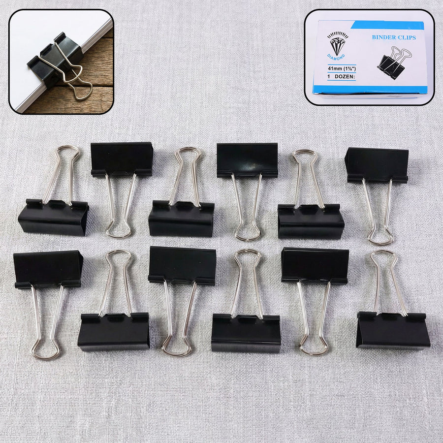 Extra Large Heavy-Duty Black Binder Clips Set (41 mm, 12 Pc)