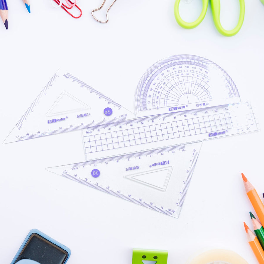 4 Pcs Ruler Suit Stationery Set for School Student Office