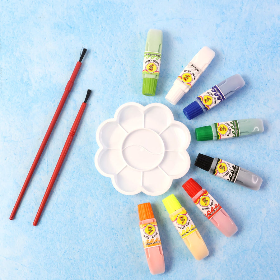 Watercolor Paint Set with 8 Vibrant Colors, Brushes, and Palette