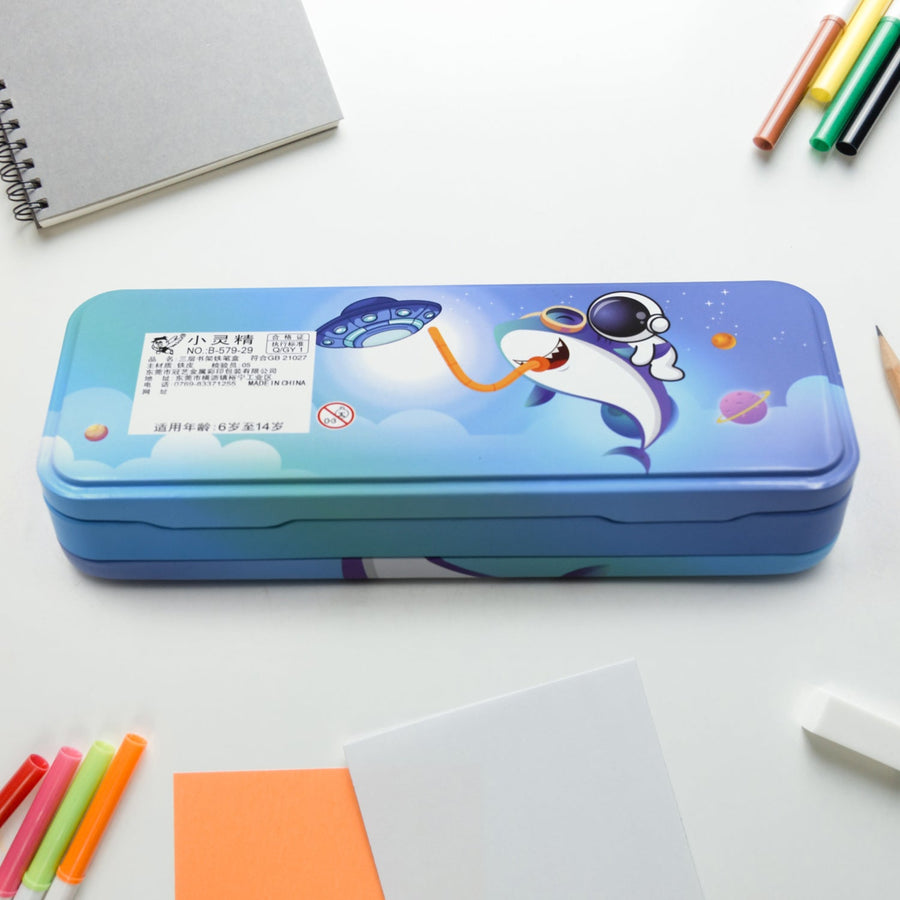 Metal Pencil Box, Pencil Case Double Compartment Compass Box