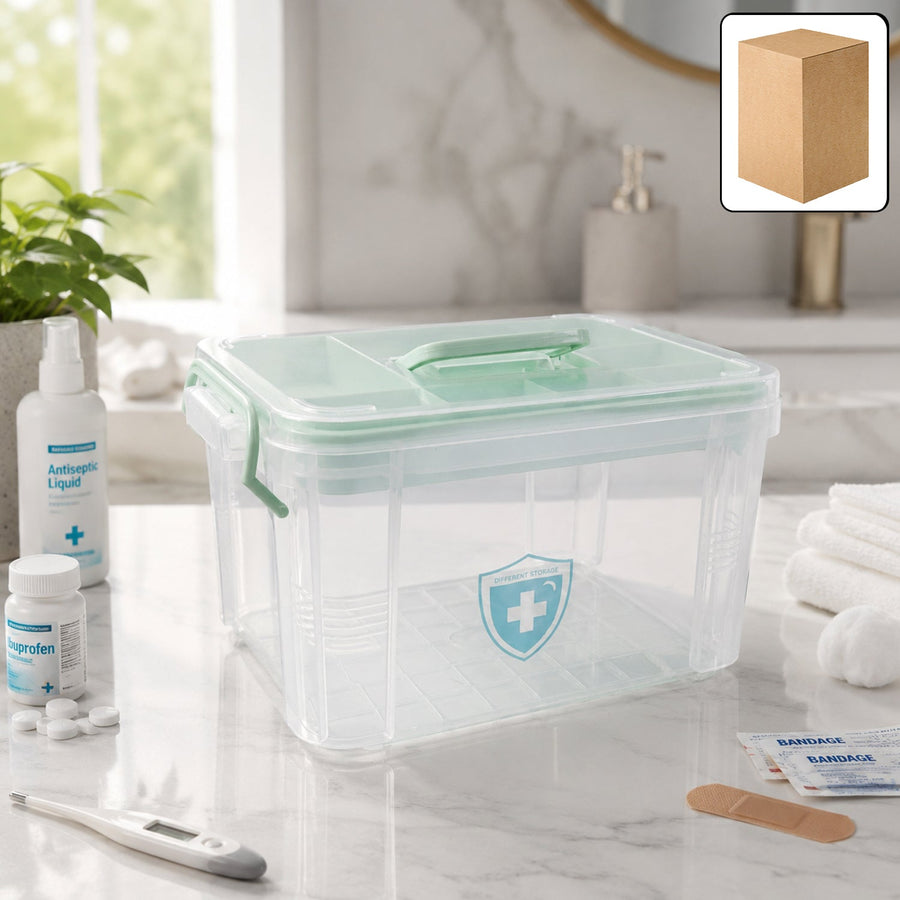Plastic Medicine Storage Box With Lid for First Aid, Tablet & Healthcare Organizer (1 Pc)