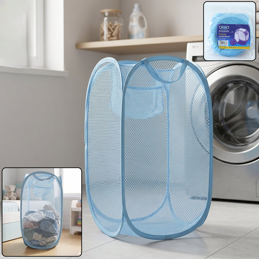 Large Mesh Pop Up Laundry Basket Clothes Storage Hamper (1 Pc, 54x30cm)