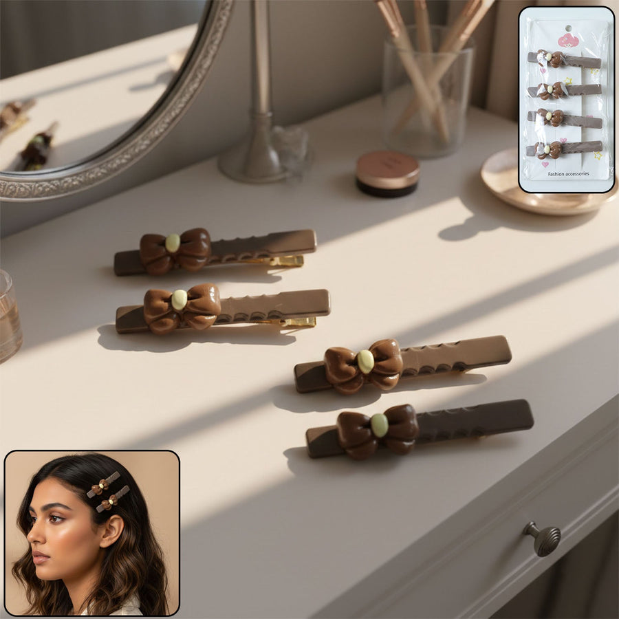 Elegant Bow Design Decorative Hair Clips Set (4 Pc)