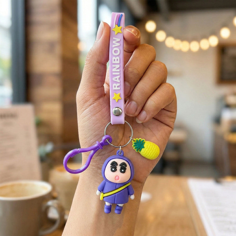 Cute Cartoon Doll Keychain with Strap and Pineapple Charm (1 Pc)