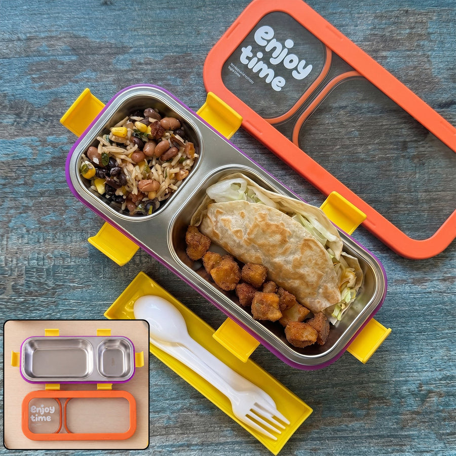 Stainless Steel Leak-Proof Lunch Box with 2 Compartments With Spoon & fork