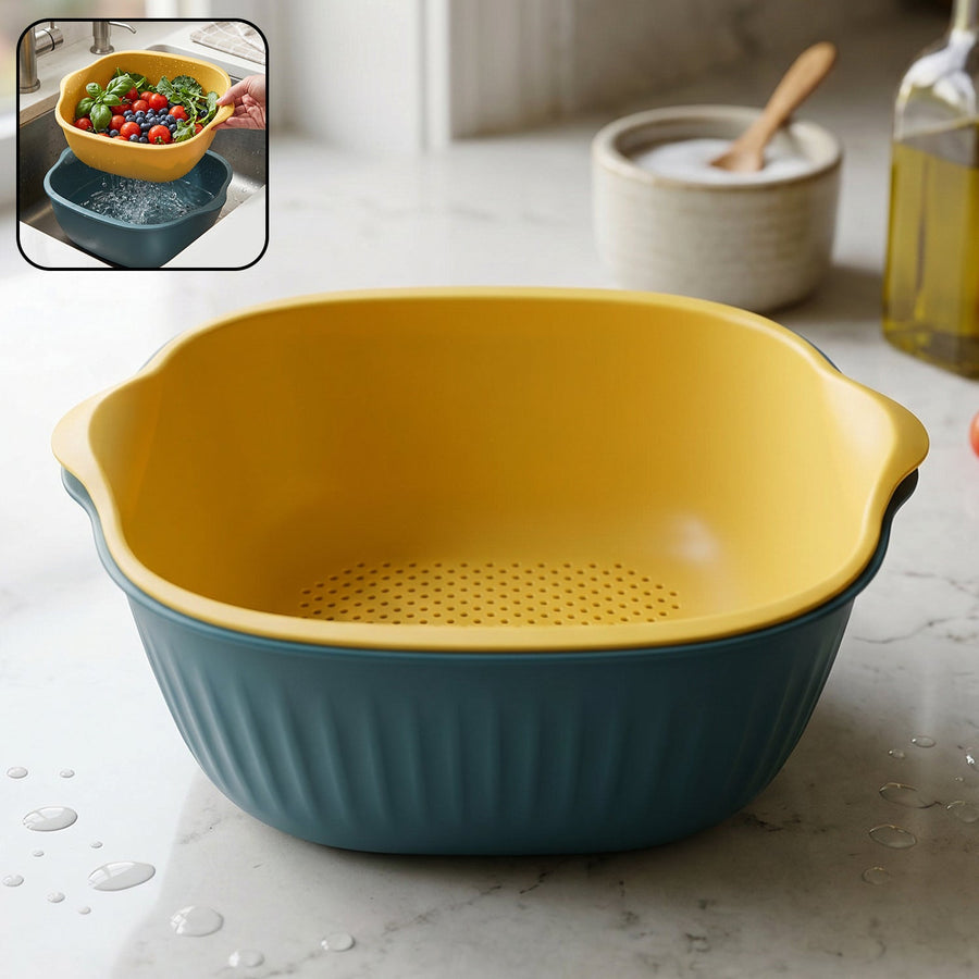 2 in 1 Multipurpose Plastic Washing Bowl with Drain Basket (1 Pc)