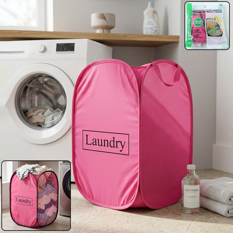 Foldable Laundry Basket Fabric Mesh Clothes Hamper Storage Bag (1 Pc,60x36cm)